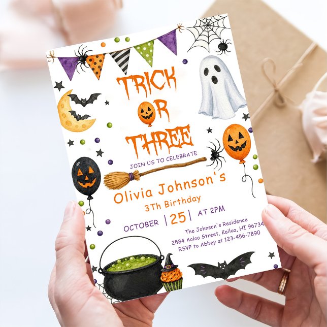 Convite Trick Or Three Halloween Groovy Fantasma 3º Aniver (Criador carregado)