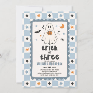 Convite Trick Or Three Halloween Menino Fantasma 3º Aniver