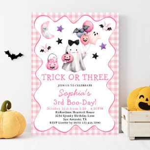 Convite Trick Or Three Menina Festa de Halloween 3º Aniver