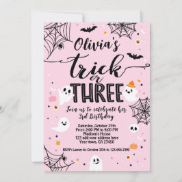 Convite Trick or Three Pink Halloween Cute Ghost