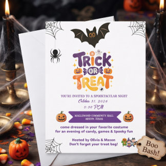 Convite Trick or Treat Doce e Assustador Halloween Boo Bas