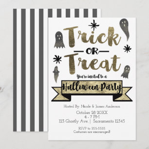 Convite Trick or Treat Fantasma Chic Festa de Halloween Mo
