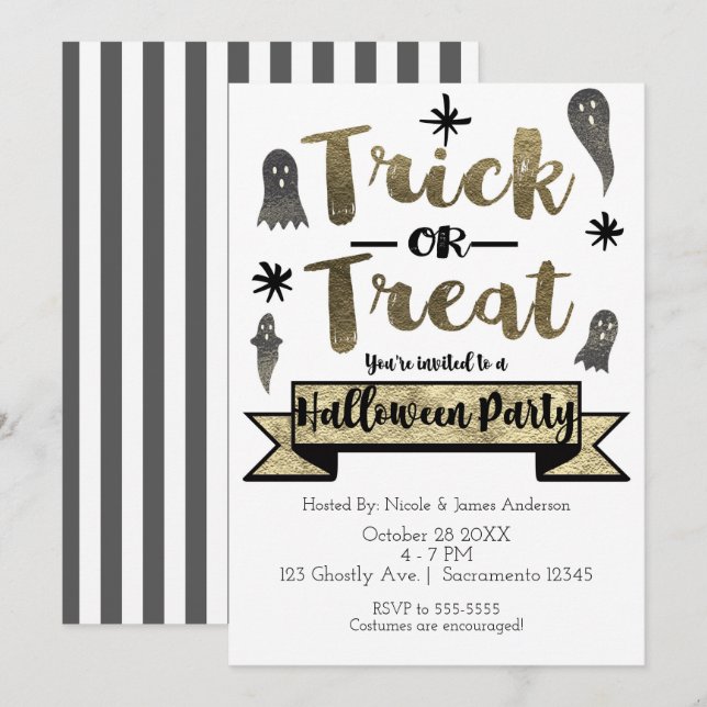 Convite Trick or Treat Fantasma Chic Festa de Halloween Mo (Frente/Verso)