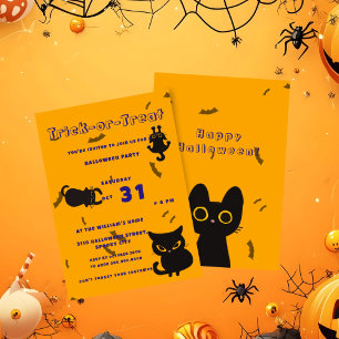 Convite Trick or Treat   Gato Preto Fofo de Halloween 