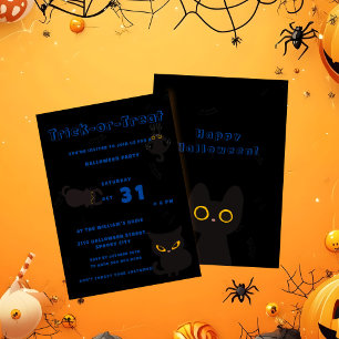 Convite Trick or Treat Gato Preto Fofo de Halloween
