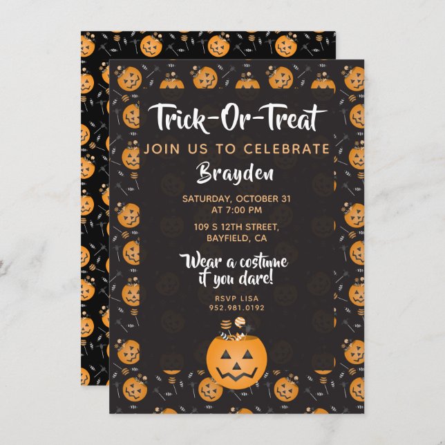 Convite Trick Ou Tratar Comemora Pumpkin Candy Personaliza (Frente/Verso)