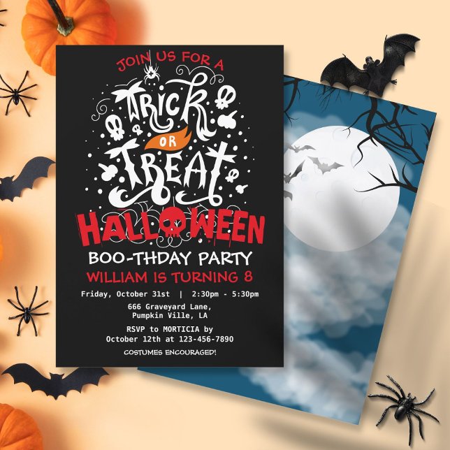 Convite Trick ou Treine a Festa de aniversário de Hallowee (Trick or Treat Halloween Birthday Party Invitation)