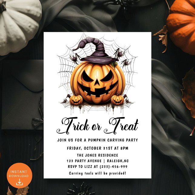 Convite Trick ou Treine Pumpkin Carving Halloween Party (Criador carregado)