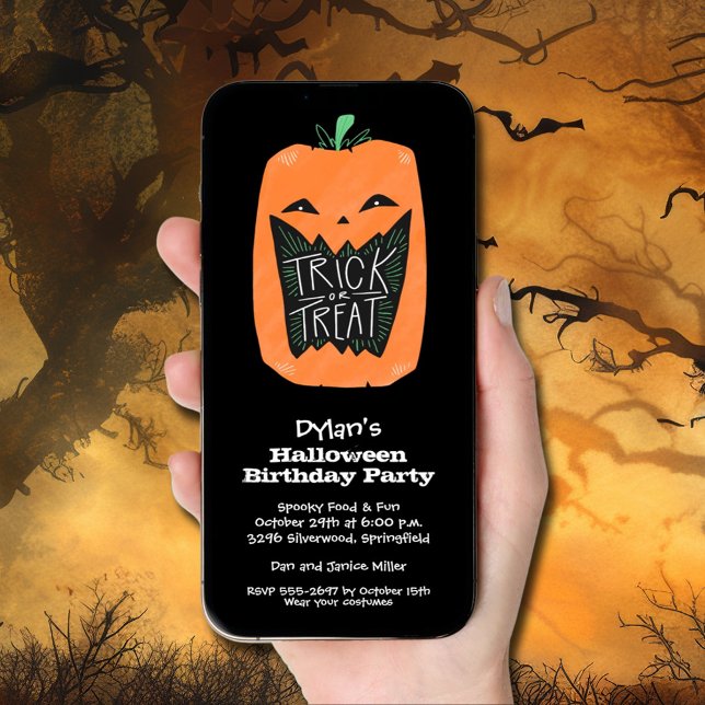 Convite Trick ou Treine Pumpkin Halloween Aniversário (Trick or Treat Pumpkin Halloween Birthday Invitations - INSTANT DOWNLOAD and/or printed)