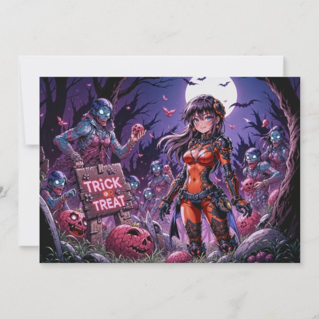 Convite Trick ou Treine Zombies Halloween Entregando o Cér (Frente)