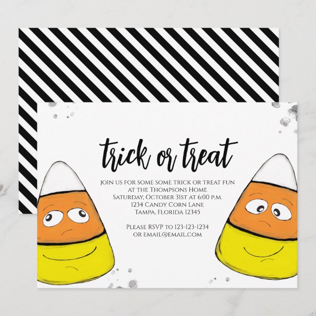 Convite Tricolor de Halloween, Doce, Roteiro de Travessura (Frente/Verso)