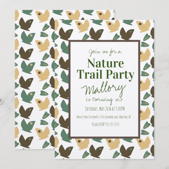 Convite Trilha da Natureza Borboleta Aniversário Rústico (Frente/Verso)