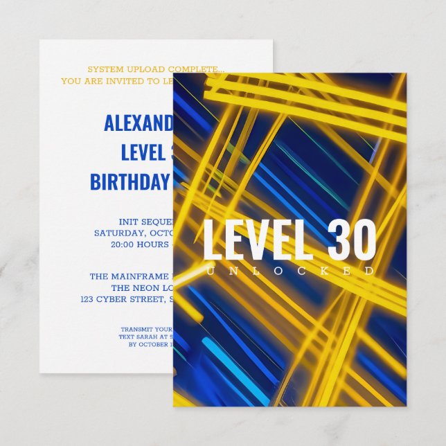 Convite Trilhas de Luz Abstratas Neon Magenta Ciano Cyberp (Frente/Verso)