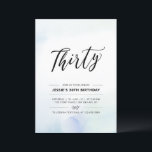 Convite Trinta | Azul aniversário de 30 anos Parte Waterco<br><div class="desc">Celebre seu dia especial com este simples convite de festas mínimo de aniversário de 30 anos. Este design apresenta um script de na moda com a letra "Trinta" com um fundo de lavagem de cor d'água com pasta azul e menta. Mais convites para aniversários adultos e material de festa estão...</div>