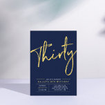 Convite Trinta | Festa de Aniversário de 30 Anos Gold & Bl<br><div class="desc">Celebre seu dia especial com este convite de aniversário de 30 anos simples e sofisticado. Este design apresenta uma elegante escrita à mão com um layout limpo e uma combinação de cores azul-marinho e dourado. Mais designs disponíveis na minha loja BaraBomDesign.</div>