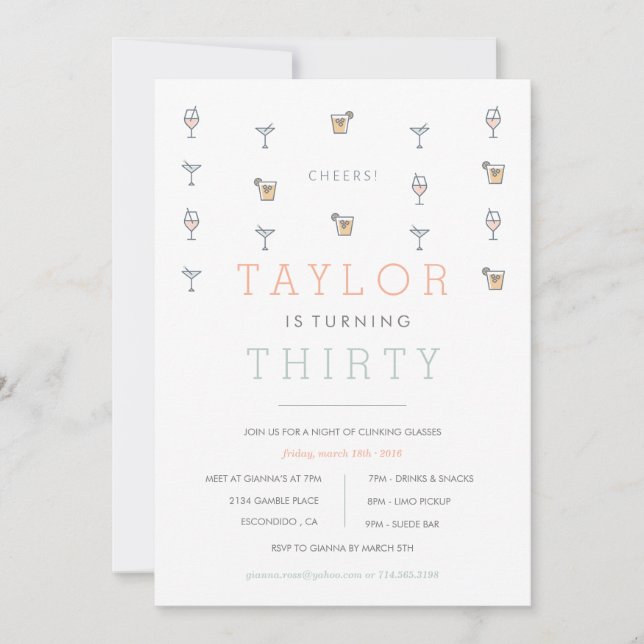 Convite Trinta Martini Milestone Aniversário (Frente)