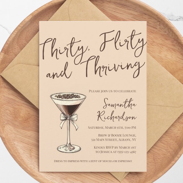 Convite Trinta, Sedutora e Próspera Coquetel Aniversário d (Thirty Flirty and Thriving Cocktail 30th Birthday Invitation)