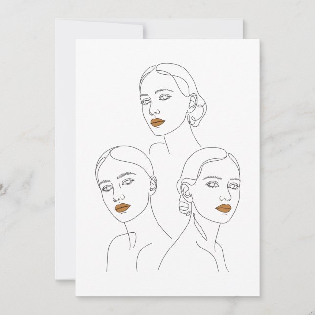 Convite Trío de Arte de Línea Feminina Elegante, Minimalis (Frente)
