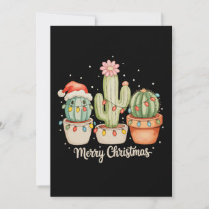 Convite Trio de Cactus Chapéu de Papai Noel Luzes de Natal