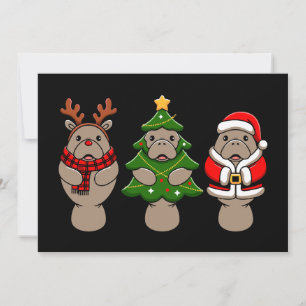 Convite Trio de peixes-boi de Natal Papai Noel Rena Árvore