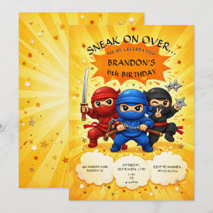 Convite Trio Ninja Colorido Fofo Aniversário Infantil