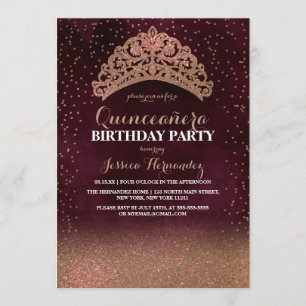 Convite Tripa Dourada Vermelha Confetti Tiara Glitter Quin