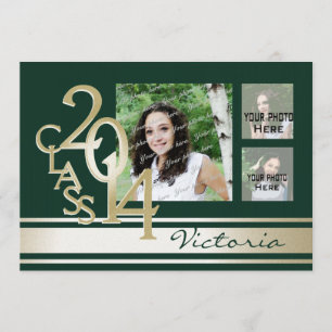 Convite Tripla de Varsity Foto Verde e Dourada