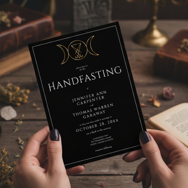 Convite Tripla Deusa Wiccan Moon Black Handfast (Criador carregado)