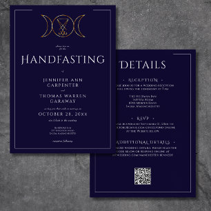 Convite Tripla Deusa Wiccan Moon Blue Handfast Dois Lados