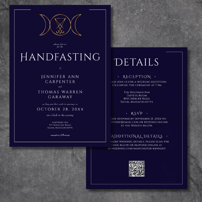 Convite Tripla Deusa Wiccan Moon Blue Handfast Dois Lados (Triple Goddess Wiccan Moon Blue Handfast Two Sided Invitation)