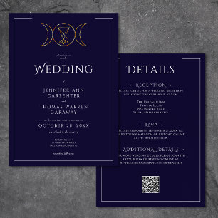 Convite Tripla Deusa Wiccan Moon Blue Weding Two Sided