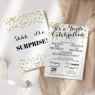 Convite Triple Celebration Confetti Faux Gold Invitation