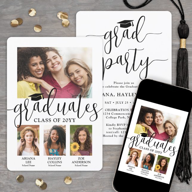 Convite Triple Graduation 3 Photos Joint Party (Criador carregado)