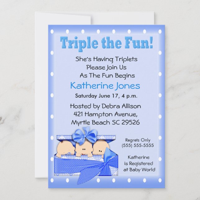 Convite Triplet Boys Baby Shower (Frente)