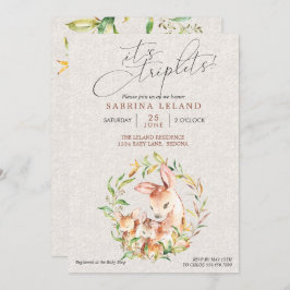 Convite Triplets Chá de fraldas Deer Faws em Leafy Wreath