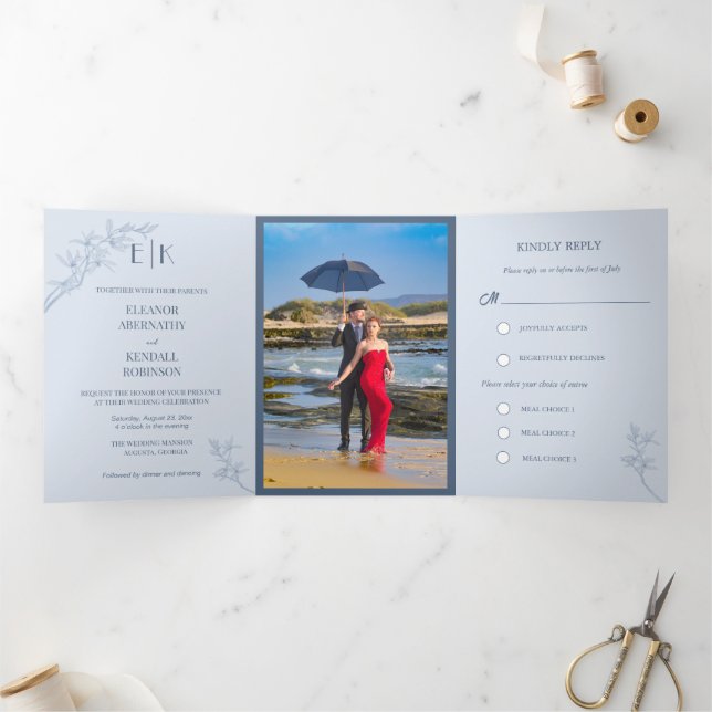 Convite Triplo De Casamento Da Flor Do eterno (Dentro)