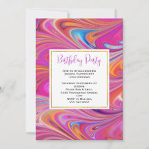 Trippy Pink e Orange Swirly Design Birthday