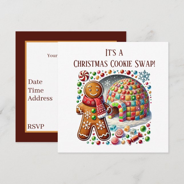 Convite Troca de biscoito festivo de pão de Natal (Frente/Verso)