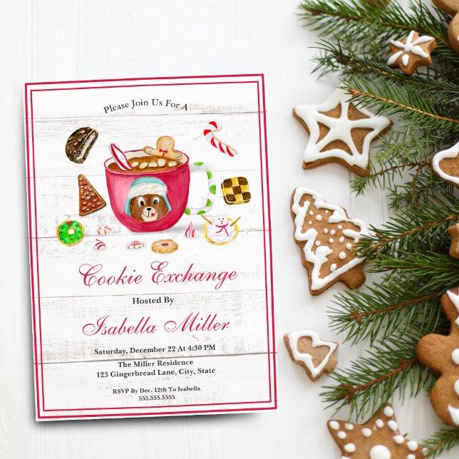 Convite Troca de Biscoitos de Chocolate de Aquarela (This festive Holiday Sweets makes a great Cookie Exchange party invitation!)