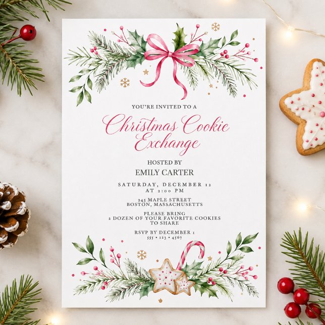 Convite Troca de Biscoitos de Natal Arco Rosa Festa (Criador carregado)