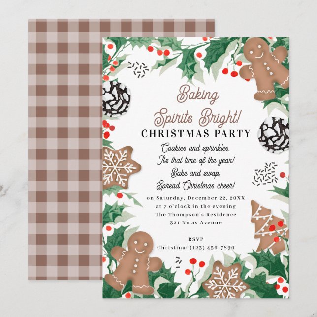 Convite Troca de Biscoitos de Natal Assando Espíritos Aleg (Frente/Verso)