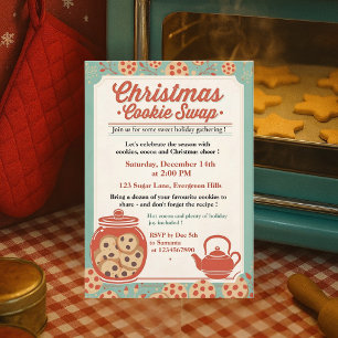 Convite Troca de Biscoitos de Natal Retro Azul Turquesa e
