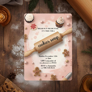Convite Troca de Cookies com Rolo de Massa Rosa