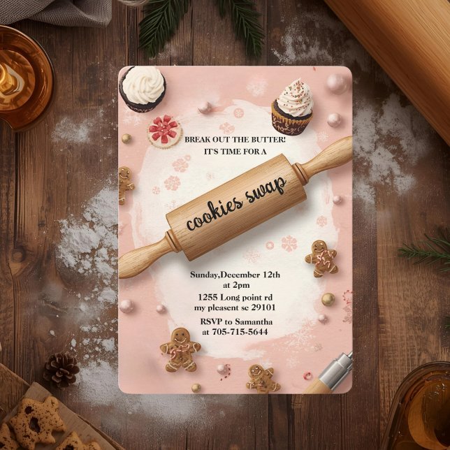 Convite Troca de Cookies com Rolo de Massa Rosa (Criador carregado)
