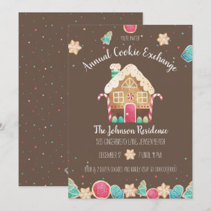 Convite Troca de Cookies de Feriado de Gingerbread de Wate
