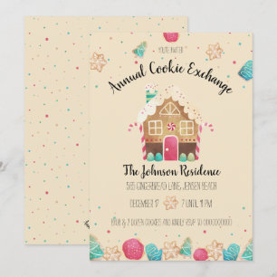 Convite Troca de Cookies Feriados de Gingerbread House