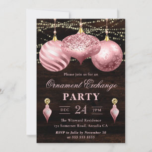 Convite Troca de Enfeites de Natal Rosa Claro Elegante