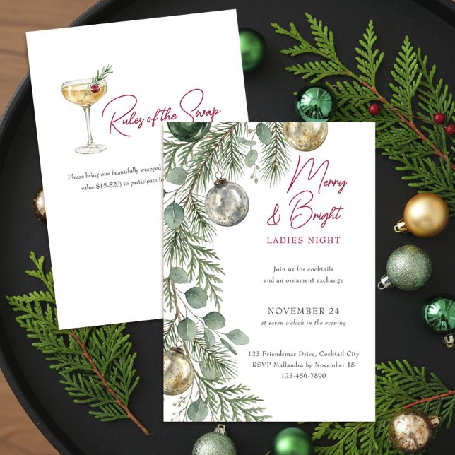 Convite Troca de Ornamentos de Guirlanda de Eucalipto Eleg (Holiday Ornament Exchange Invitation - printed or digital download - by Darling & May)