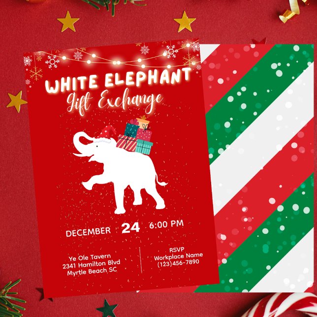Convite Troca de presentes de elefante branco de Natal fer (Criador carregado)