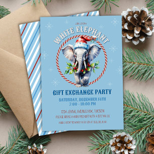 Convite Troca de Presentes de Elefante Branco Elegante Blu